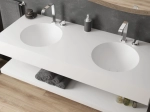 Plan vasque double lavabo circulaire ⦰ 30 cm sur mesure Largeur 100 à 201 x P 40 à 51 cm Finition lisse 10 couleurs au choix, Anti bactérien Résine Akrytan® Livraison Offerte.